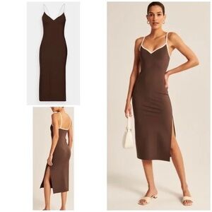 Abercrombie Notch Neck Midi Dress Brown